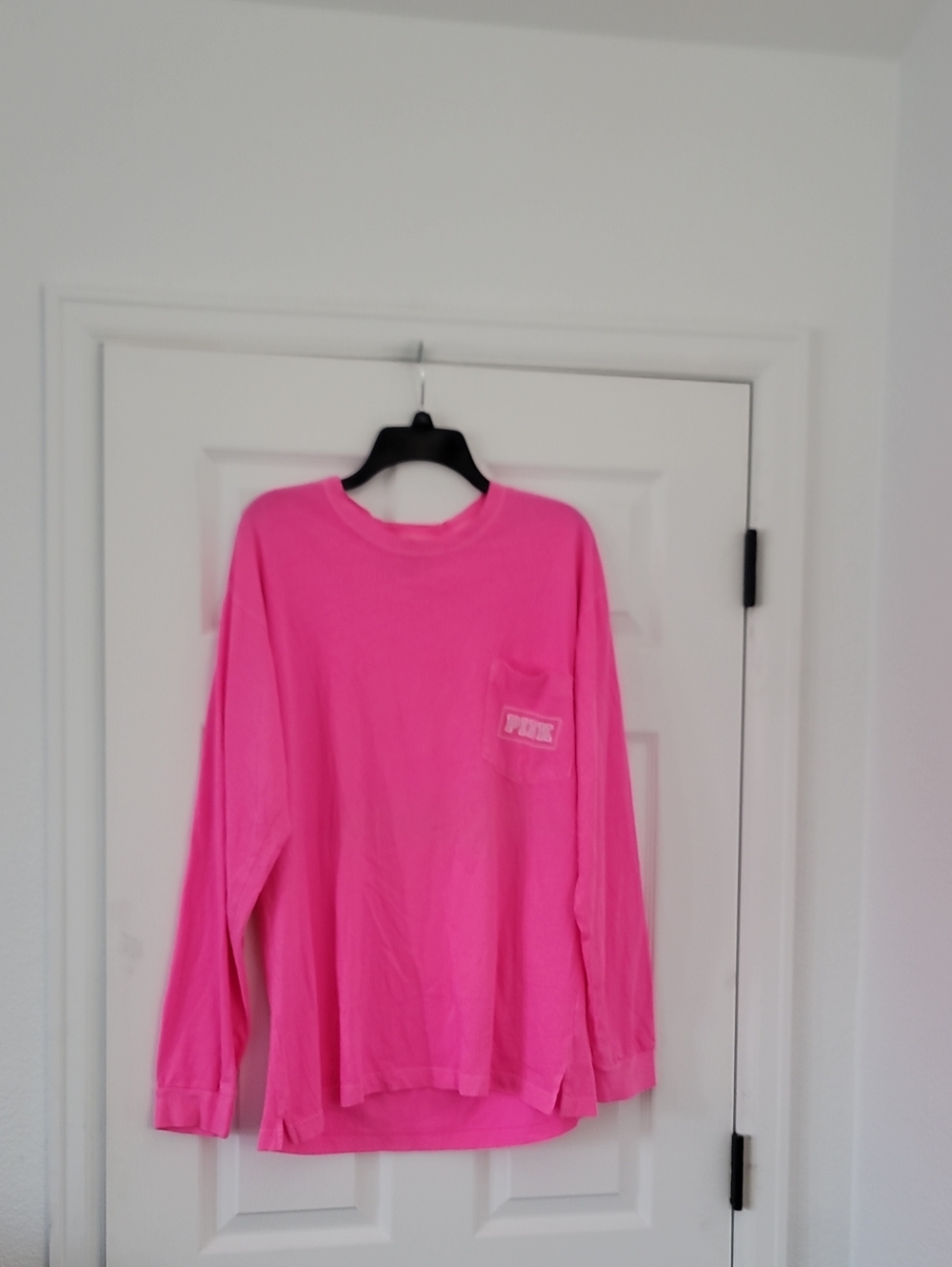 PINK Victoria's Secret Neon Pink Long Sleeve Pocket Tee